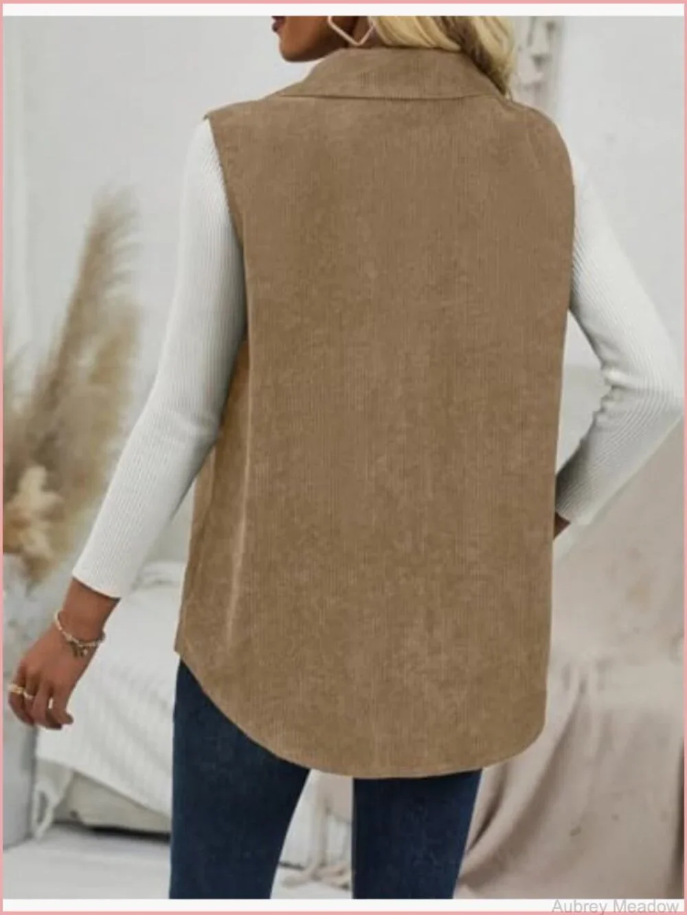 Womens Corduroy Vest Sleeveless Button Down Casual Fall Outerwear Jacket